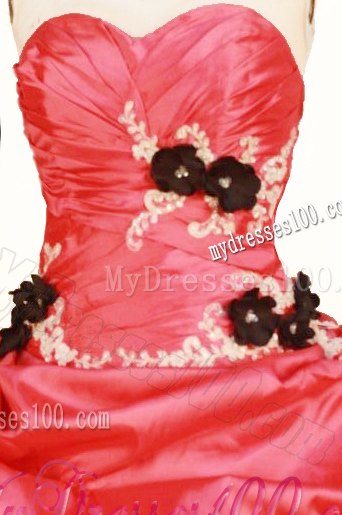 Sassy Floor Length Red Quinceanera Dresses Ruffle Layers Handmade Flower