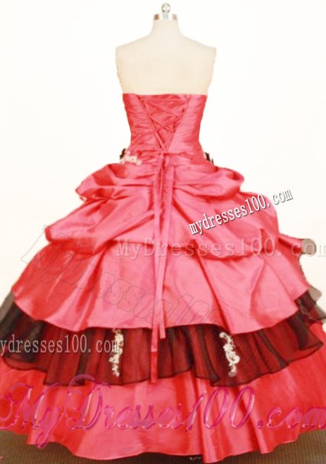 Sassy Floor Length Red Quinceanera Dresses Ruffle Layers Handmade Flower