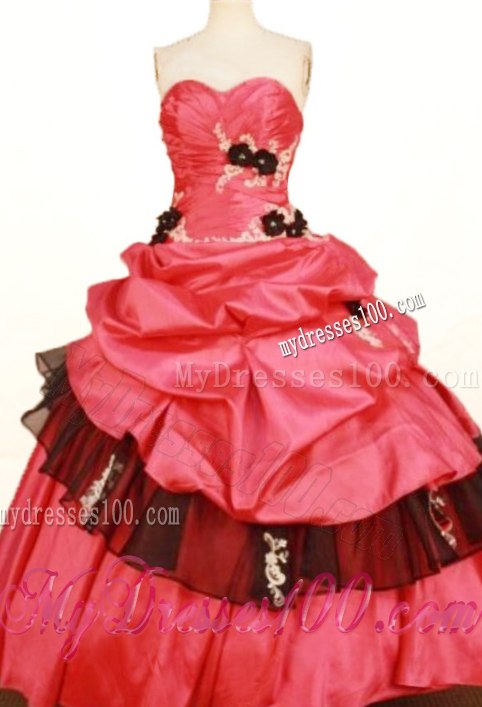 Sassy Floor Length Red Quinceanera Dresses Ruffle Layers Handmade Flower