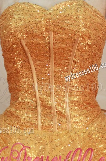 Gold Tulle Lace-up Sequins Puffy Dresses for Quinceanea Discount