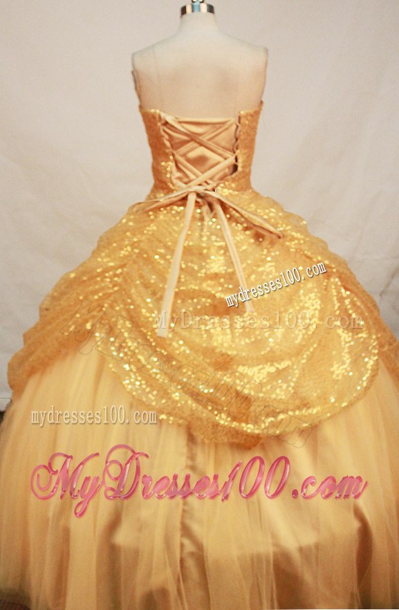 Gold Tulle Lace-up Sequins Puffy Dresses for Quinceanea Discount