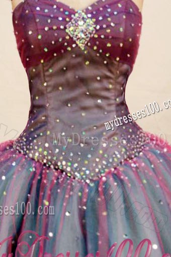Two-toned Purple Puffy Sweet 15 Dresses Decorated by Shiny Beadings