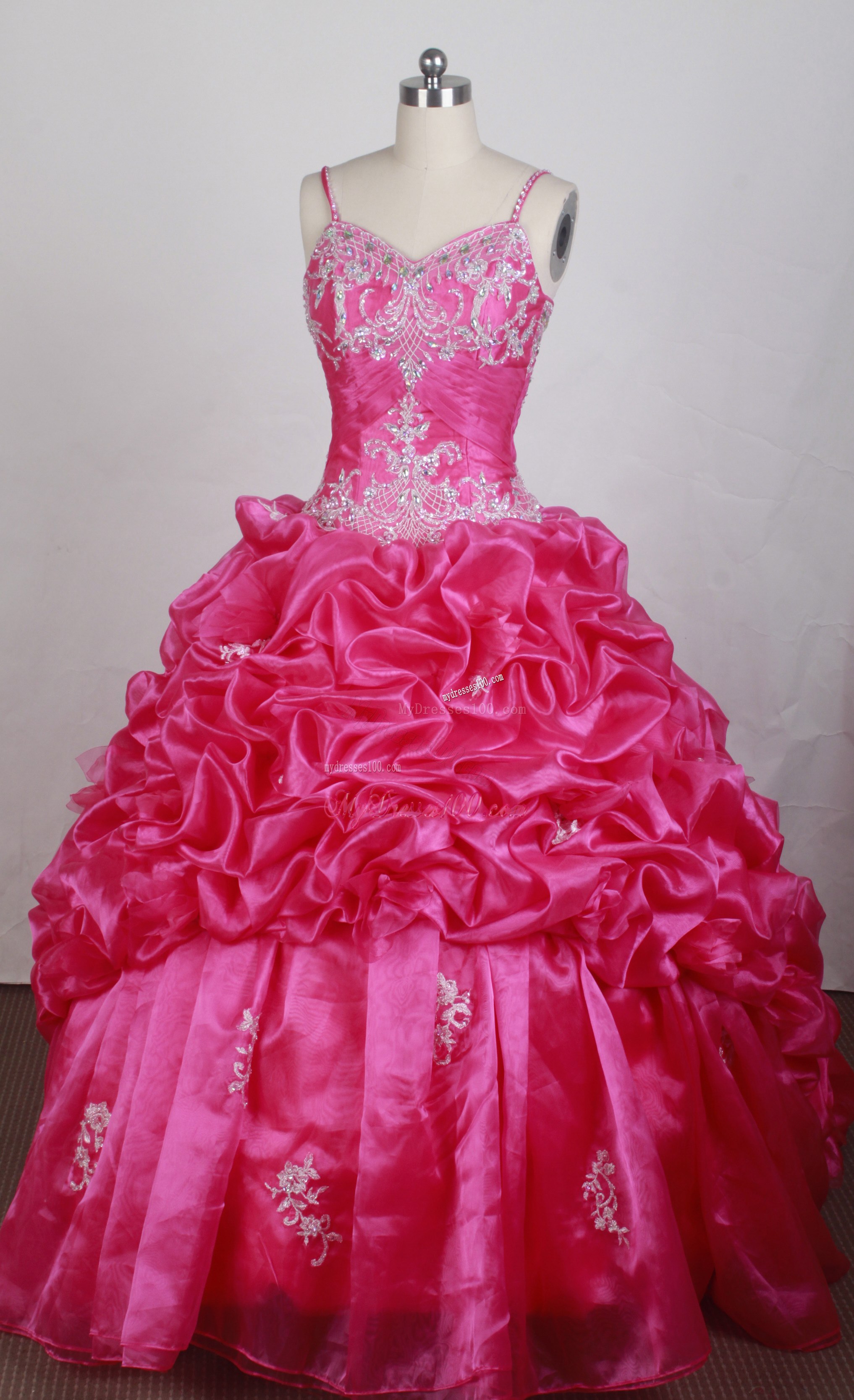 Straps Pick-ups Decorate Quinceanera Dress in Hot Pink