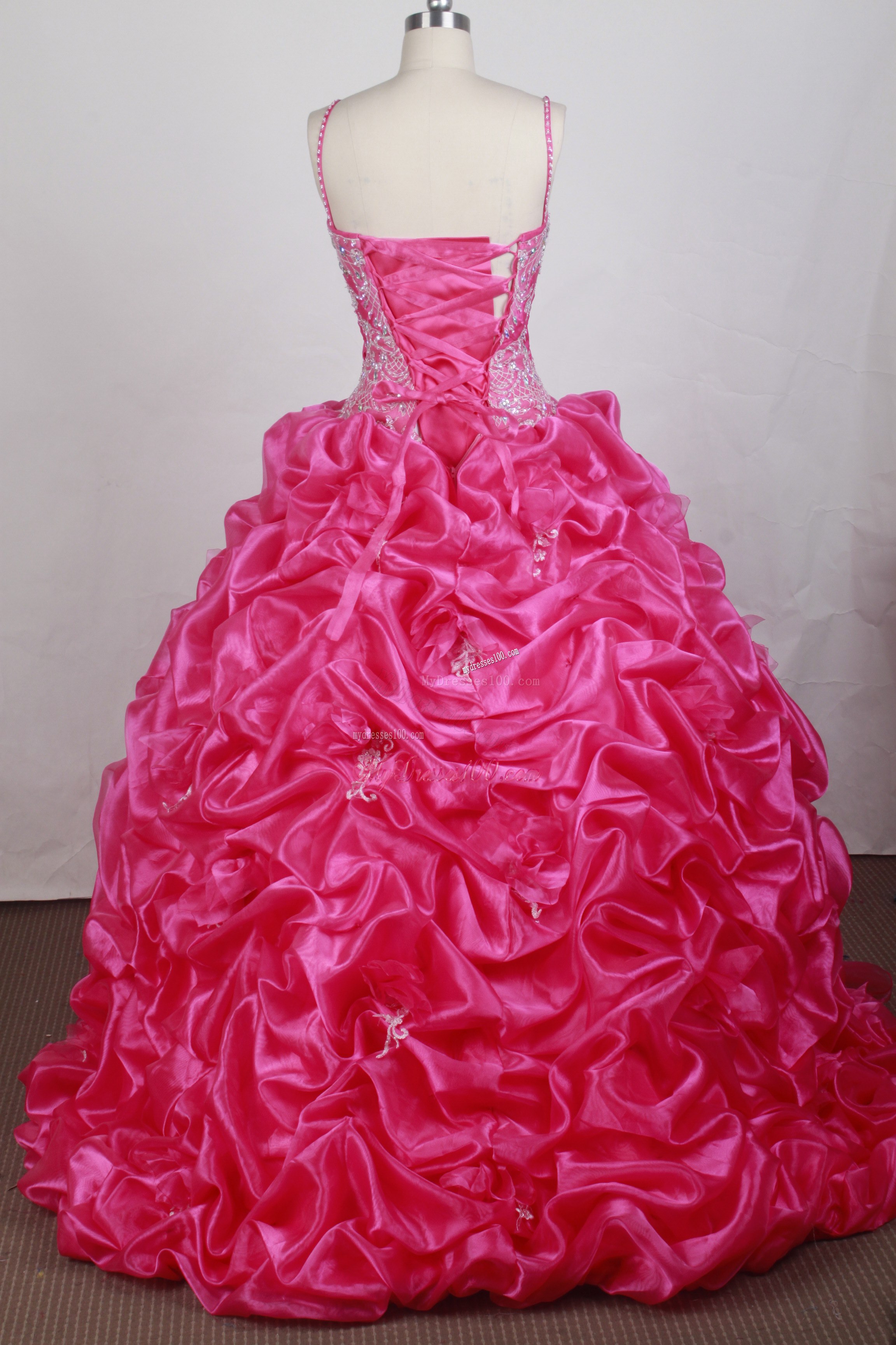 Straps Pick-ups Decorate Quinceanera Dress in Hot Pink