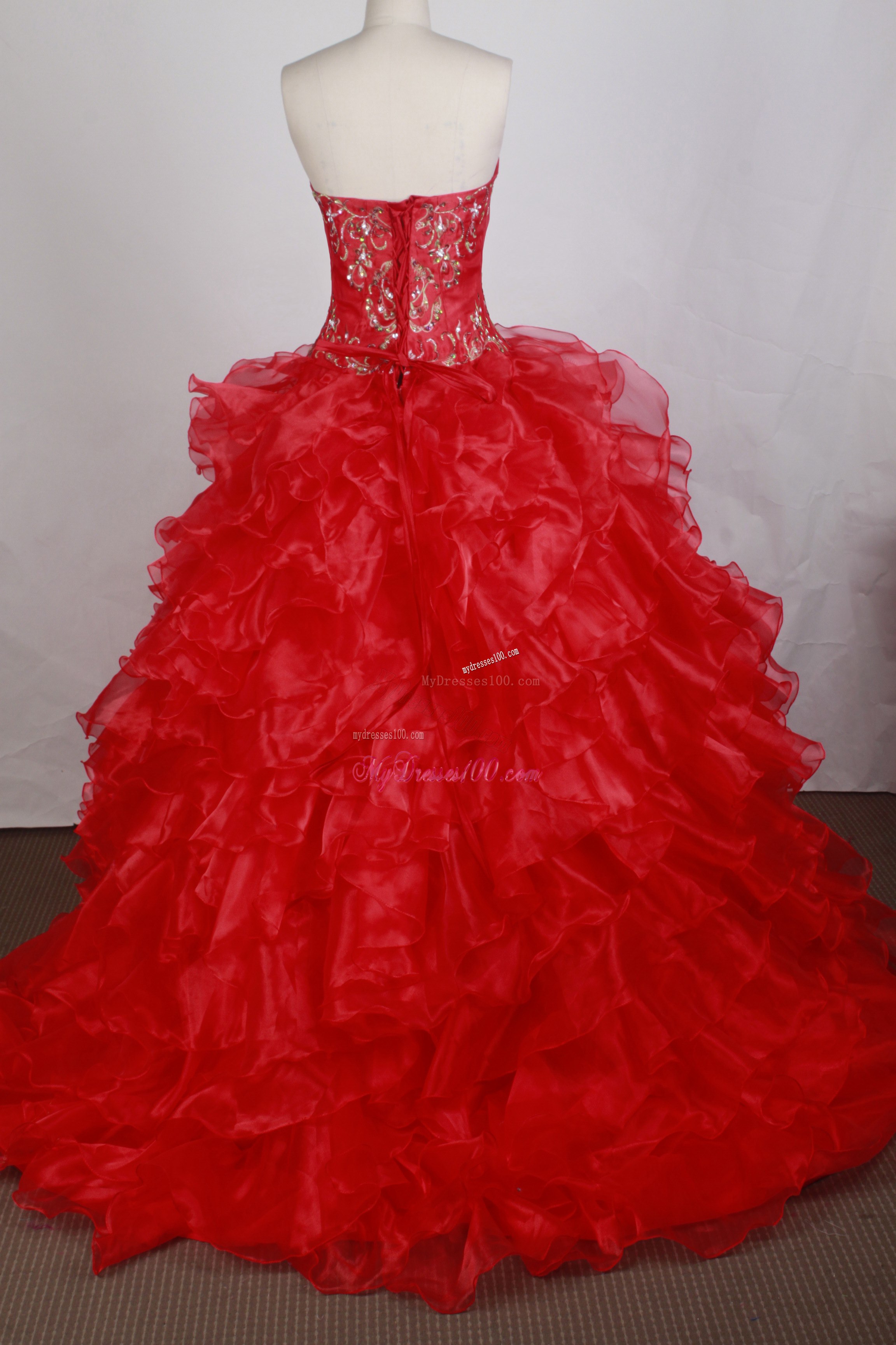 Beading and Ruffles Decorate Red Dress for Quinceanera