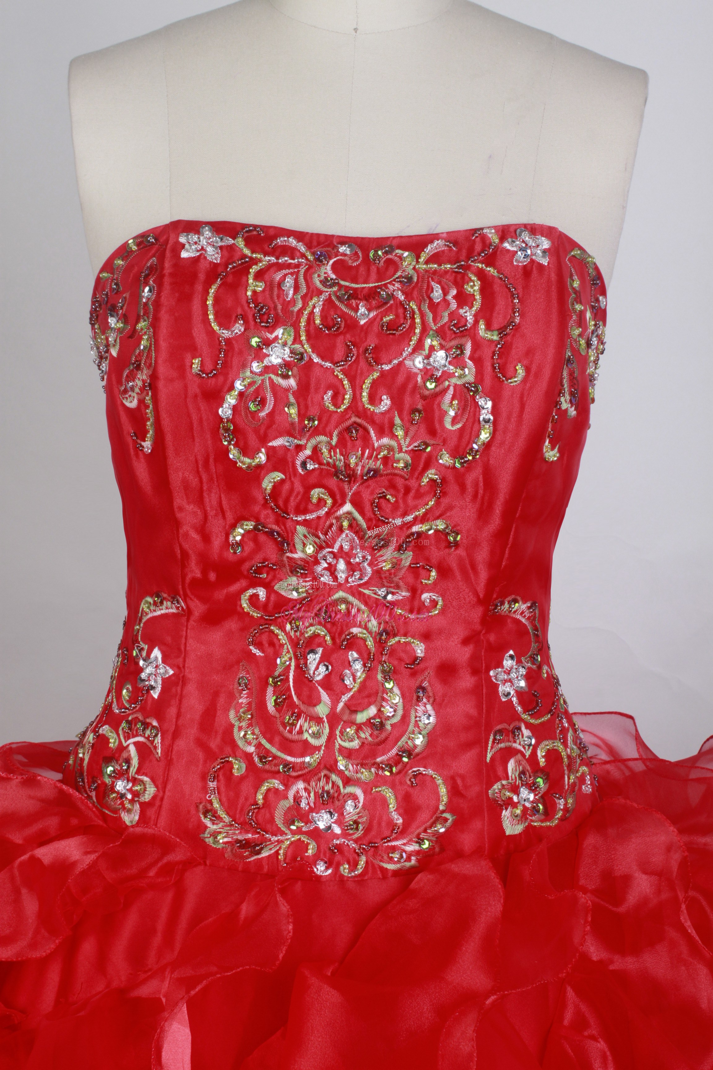 Beading and Ruffles Decorate Red Dress for Quinceanera