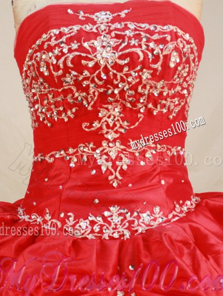Pretty Crystal and Appliques Taffeta Quinceanea Dresses in Red