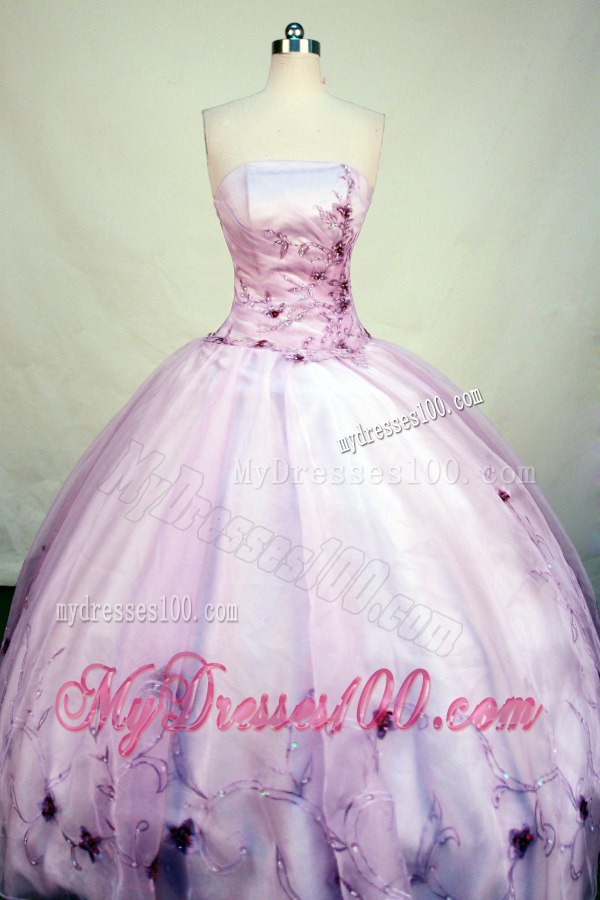 Pretty Strapless Ball Gown Sweet 16 Party Dresses with Appliques