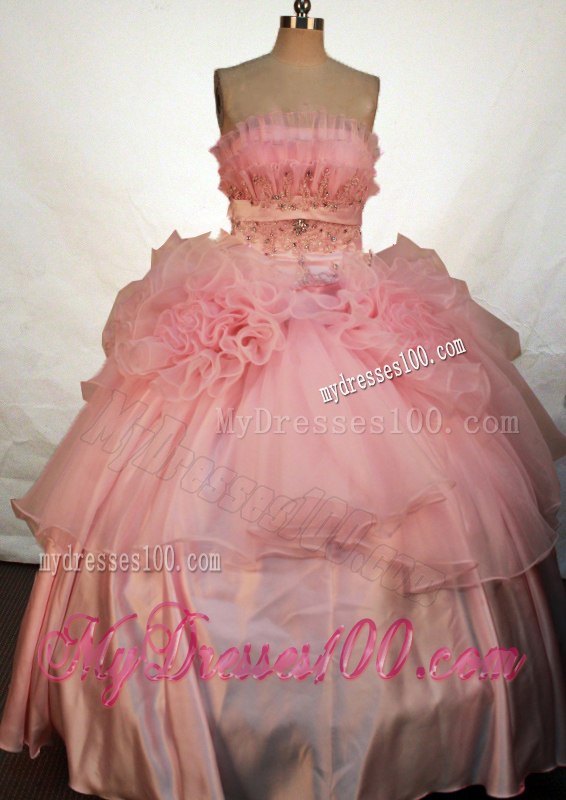 Beading Ruche Sweet 15 16 Dresses in Baby Pink Strapless Lace-up Back