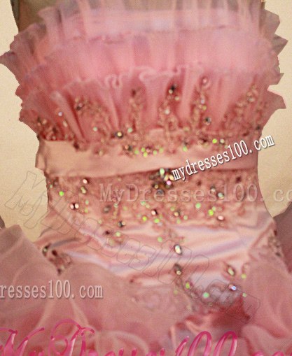 Beading Ruche Sweet 15 16 Dresses in Baby Pink Strapless Lace-up Back