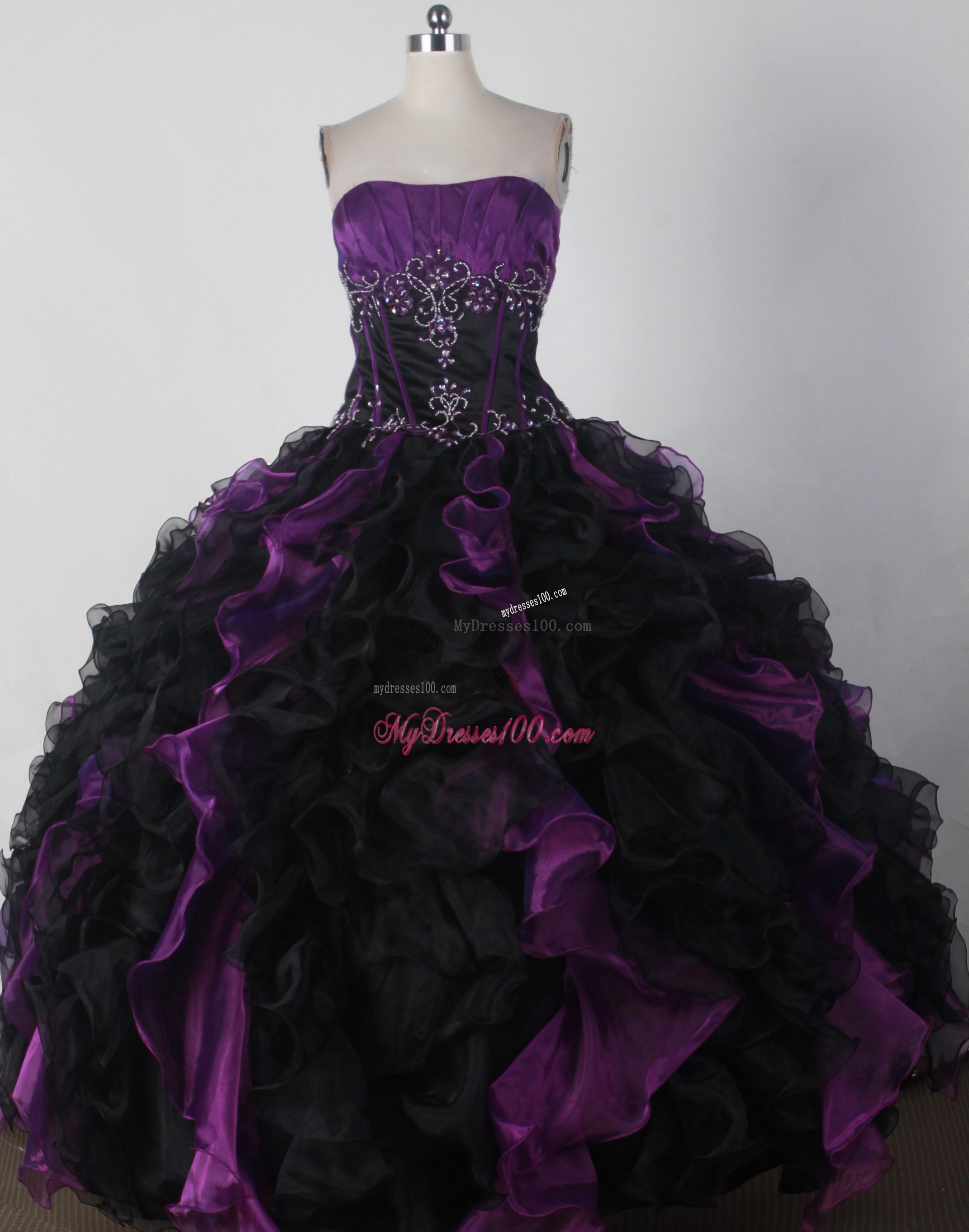 Puffy Ruffles and Beading Decorate Purple Quinceanera Dress