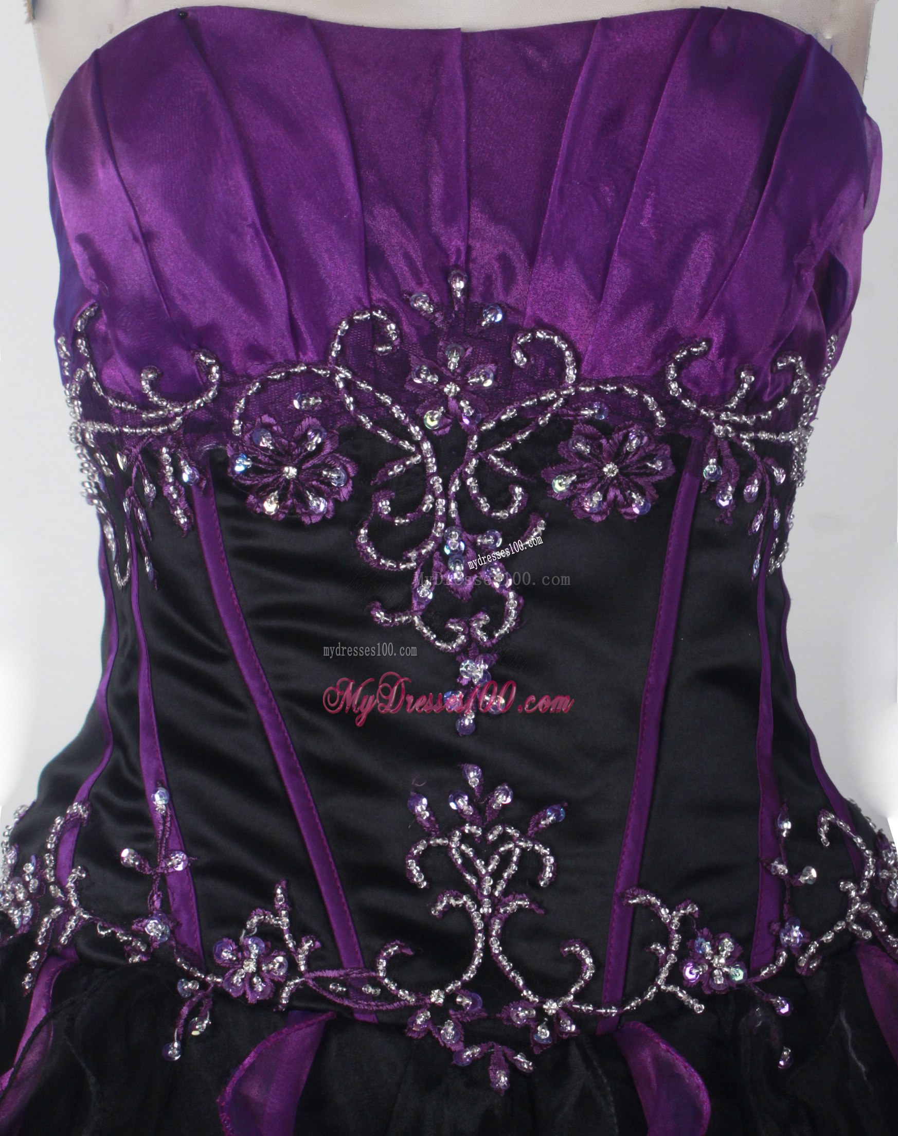 Puffy Ruffles and Beading Decorate Purple Quinceanera Dress