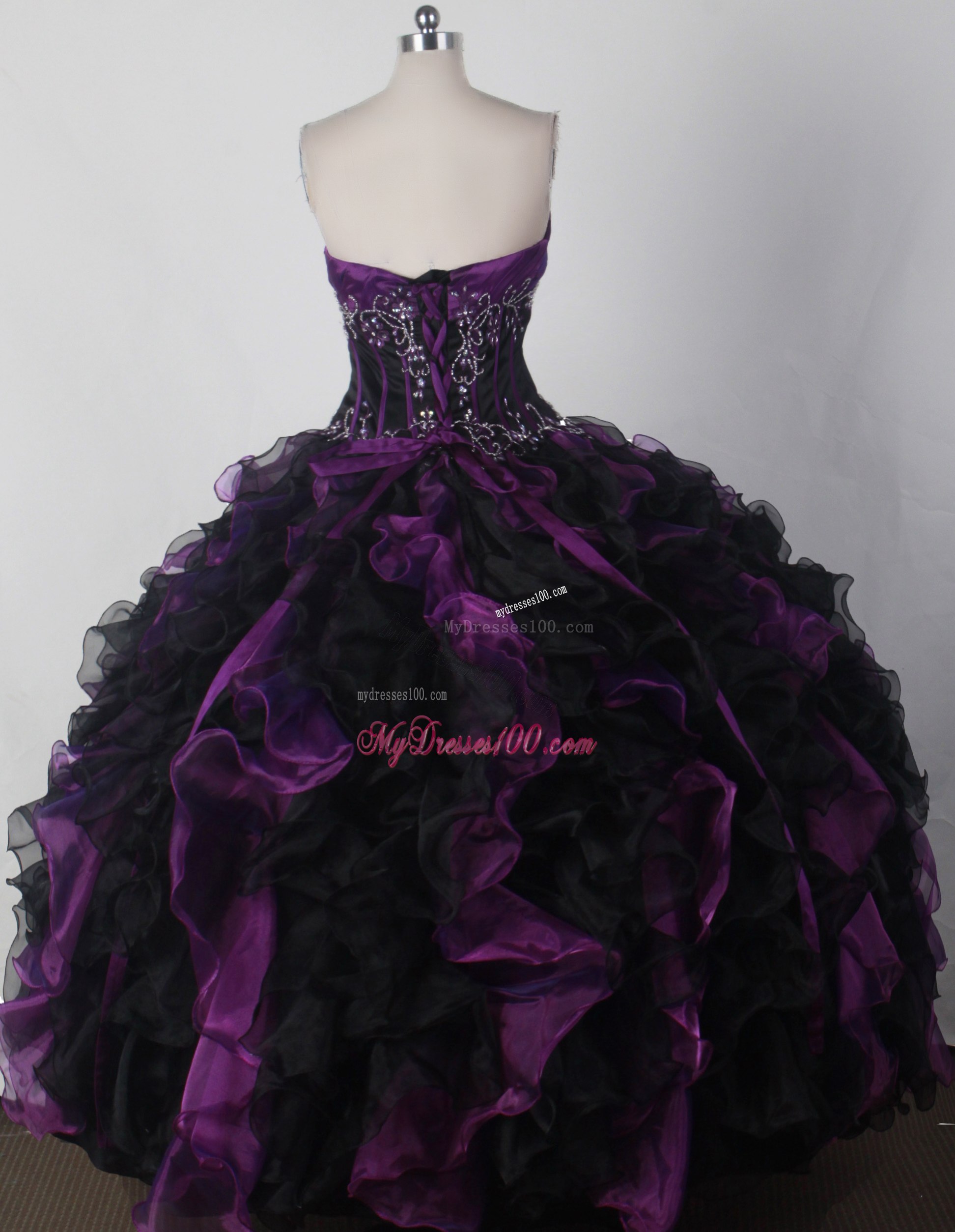 Puffy Ruffles and Beading Decorate Purple Quinceanera Dress