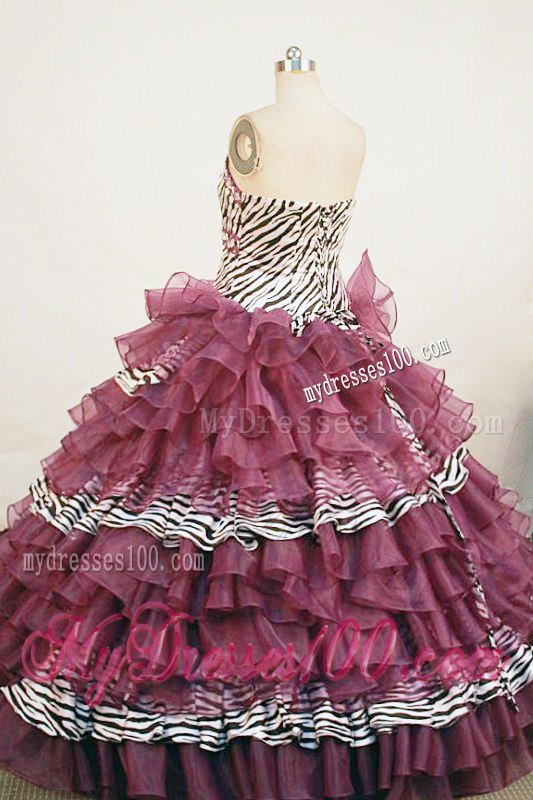 Zebra Print Dark Purple Sweet 15 Birthday Party Dresses for Girls Ruffle Layers