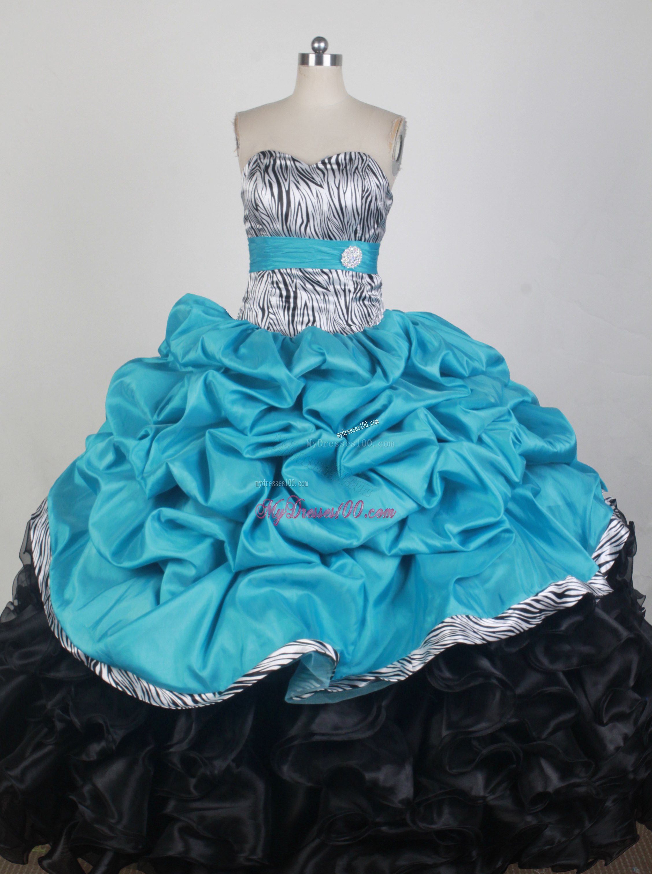 Zabra Taffeta and Organza Sweet sixteen dresses Decorated by Sash and Jewelry