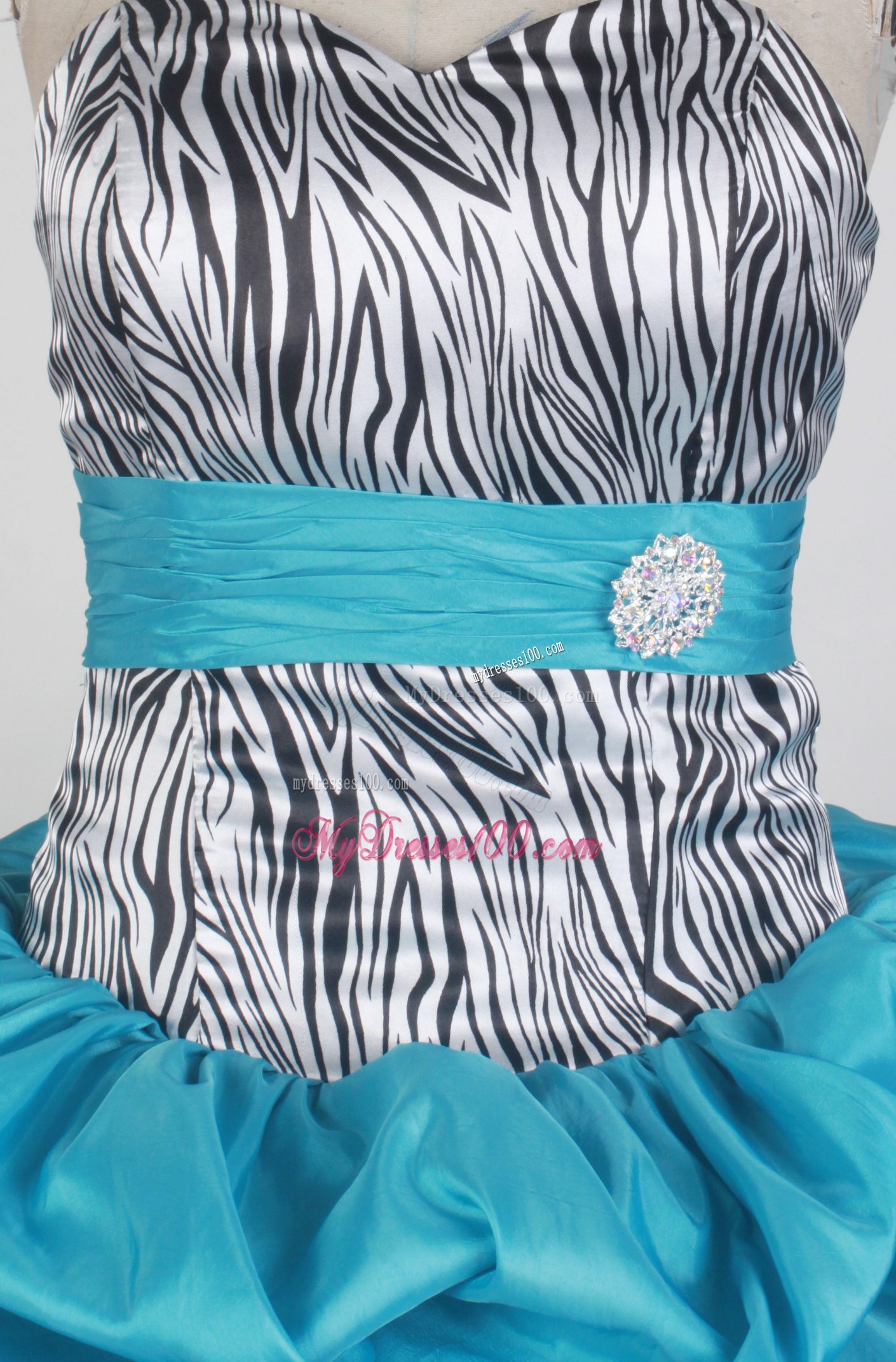 Zabra Taffeta and Organza Sweet sixteen dresses Decorated by Sash and Jewelry