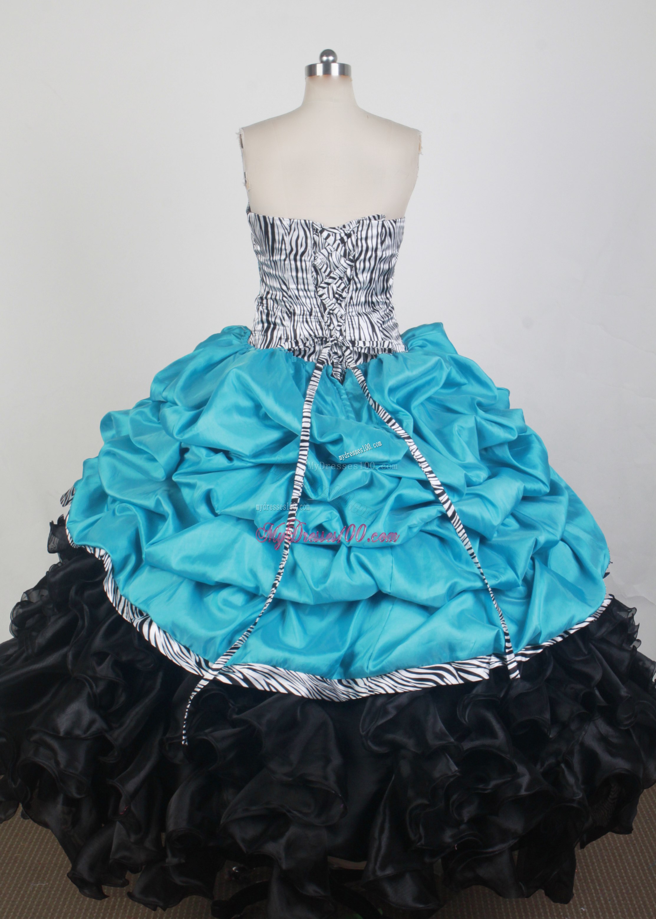 Zabra Taffeta and Organza Sweet sixteen dresses Decorated by Sash and Jewelry