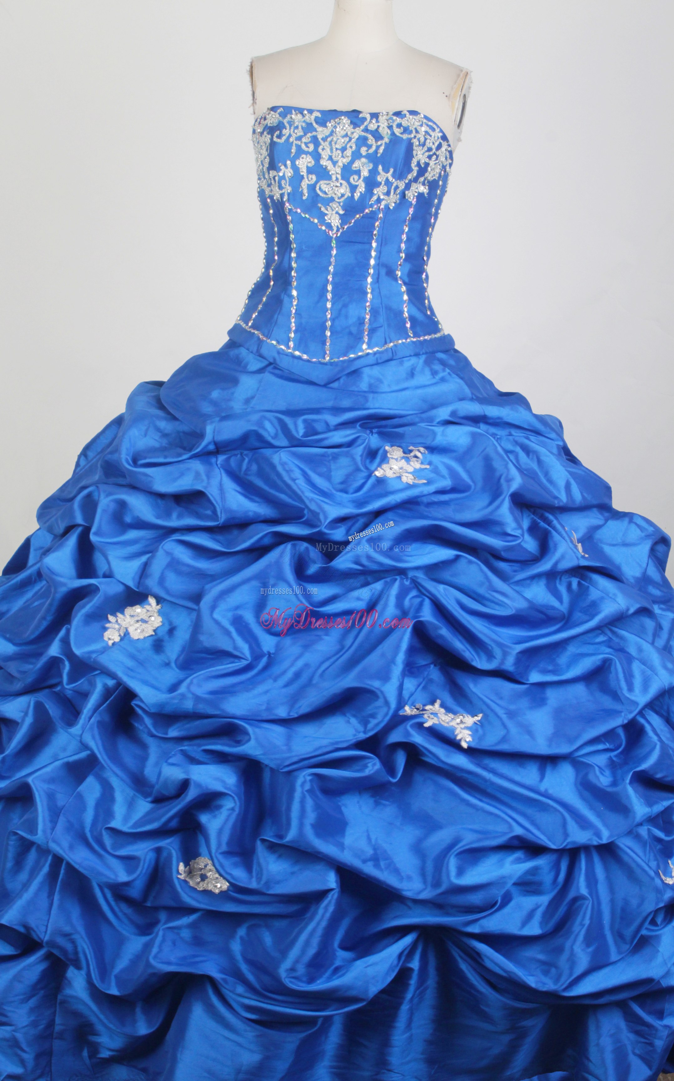 Beading and Appliques Quinceanera Party Dress with Pick-ups Brush Train