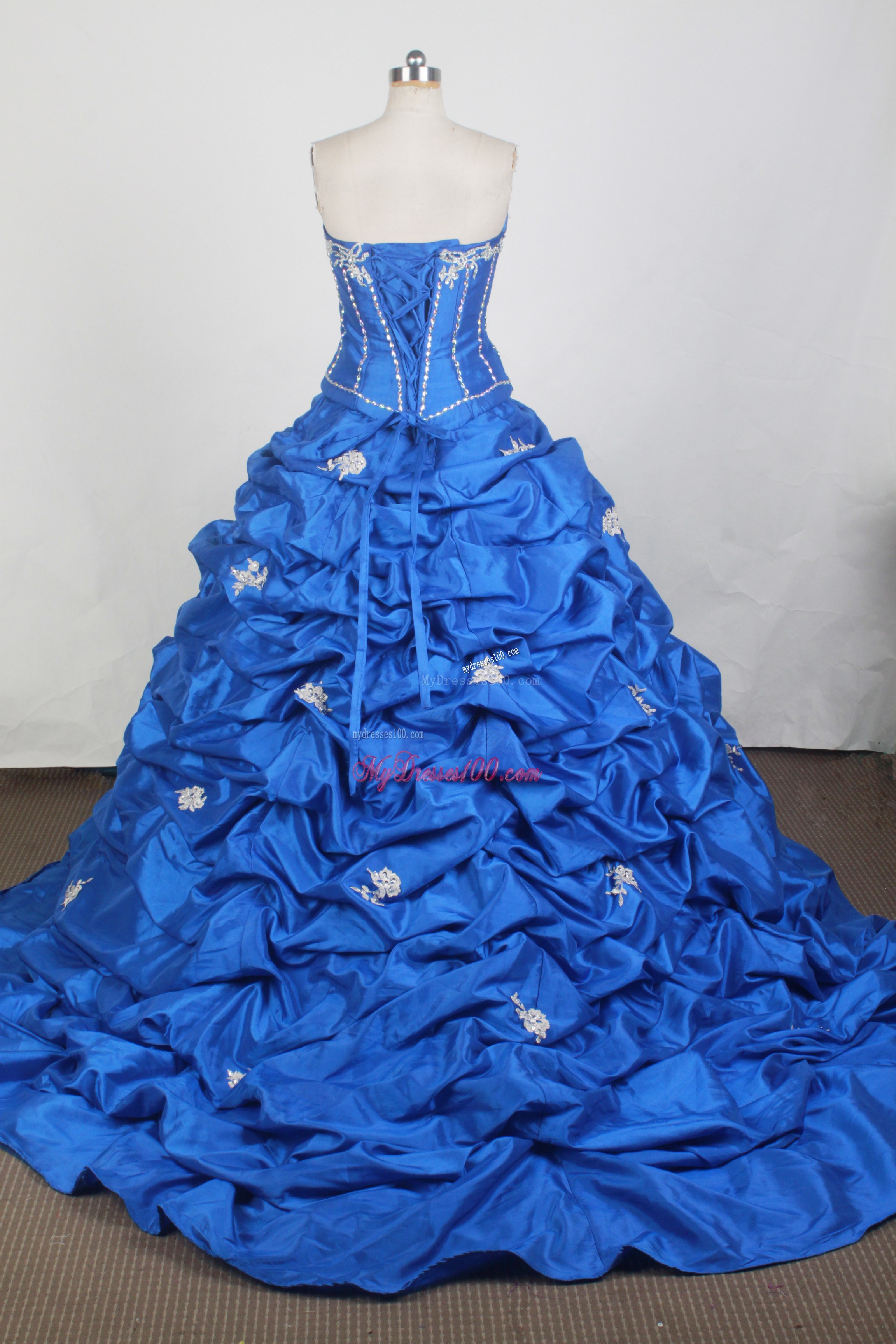 Beading and Appliques Quinceanera Party Dress with Pick-ups Brush Train