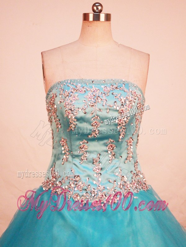 Pretty Appliques Hem Ball Gowm Quince Dresses in Blue Discount