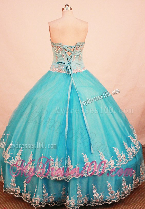 Pretty Appliques Hem Ball Gowm Quince Dresses in Blue Discount