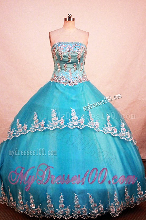 Pretty Appliques Hem Ball Gowm Quince Dresses in Blue Discount