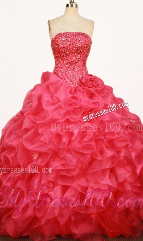 Beautiful Organza Corset Back Beading Handmade Flower Quinceanera Gowns