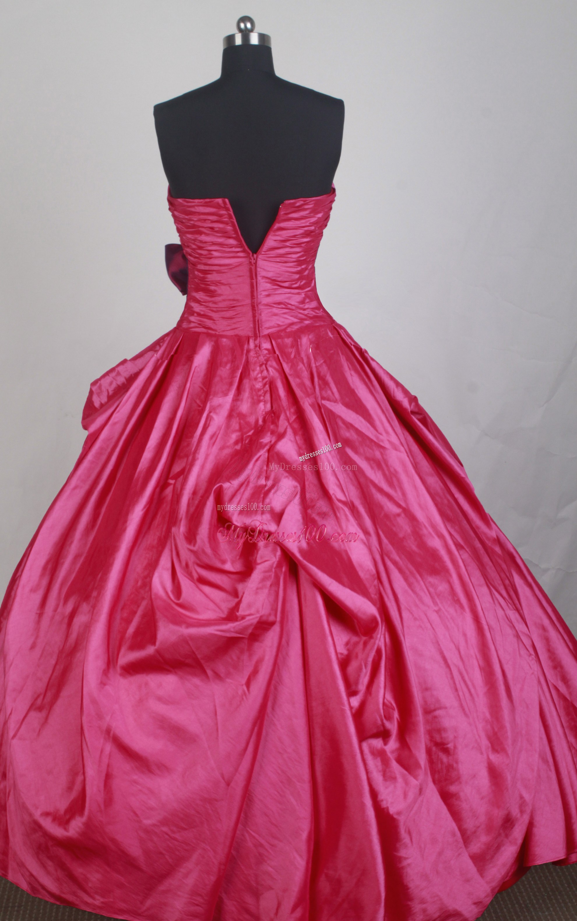 Beaded Fuchsia Dress for Quinceanera with Bowknot Sash