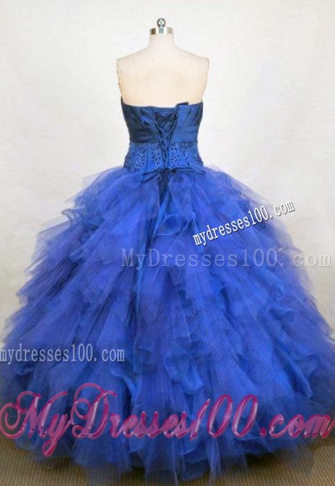 Organza Ruche Strapless Ball Gown Quinceanera Dresses in Royal Blue