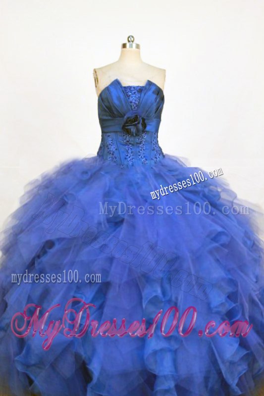 Organza Ruche Strapless Ball Gown Quinceanera Dresses in Royal Blue