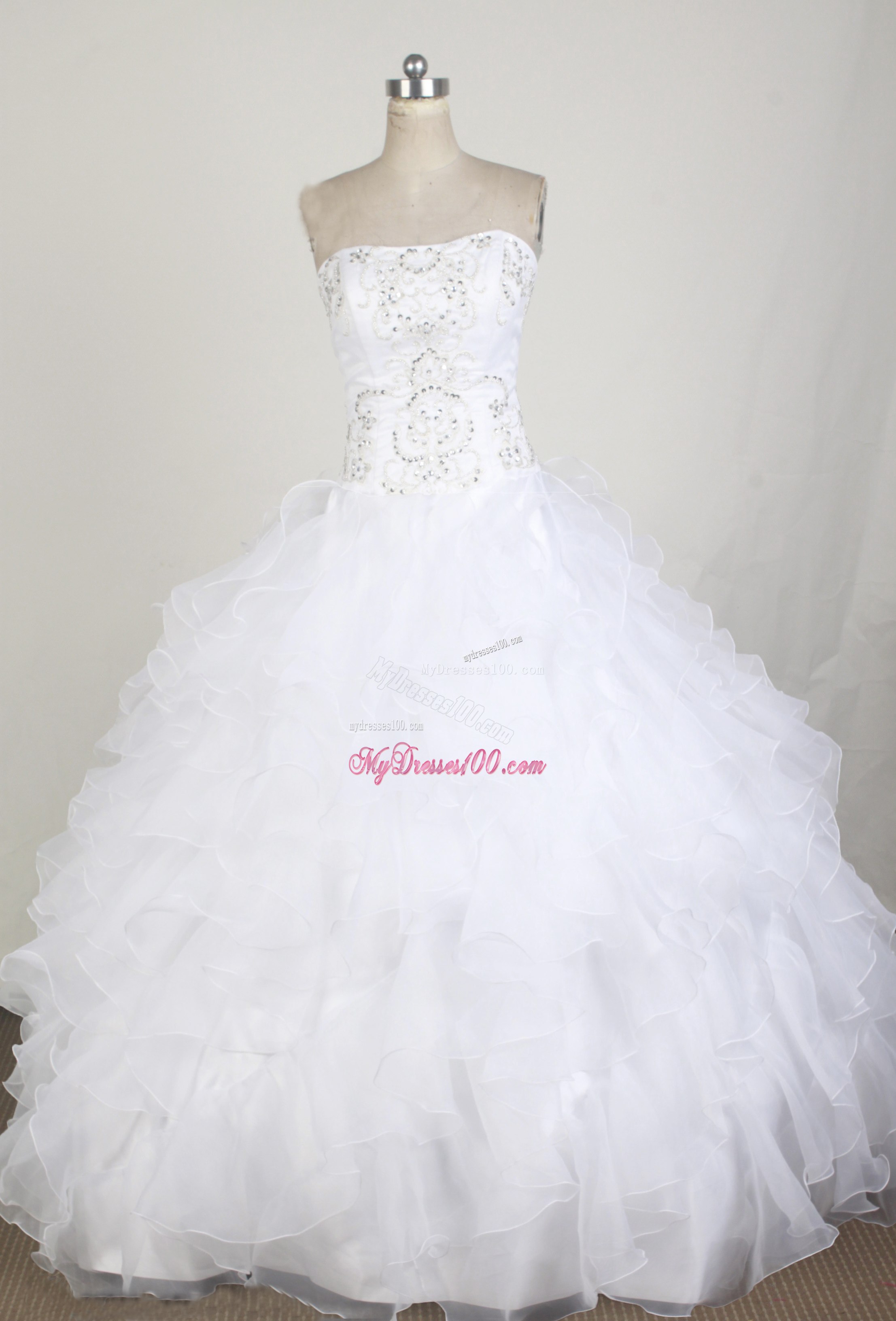 Ruffled Layers Sweet 15 Quinceanera Dress in White Organza