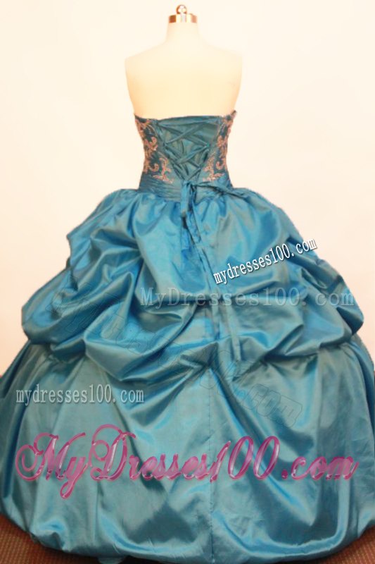Appliques and Pick-ups Quinceanera Dress with Ruched Sash and Lace Hemline