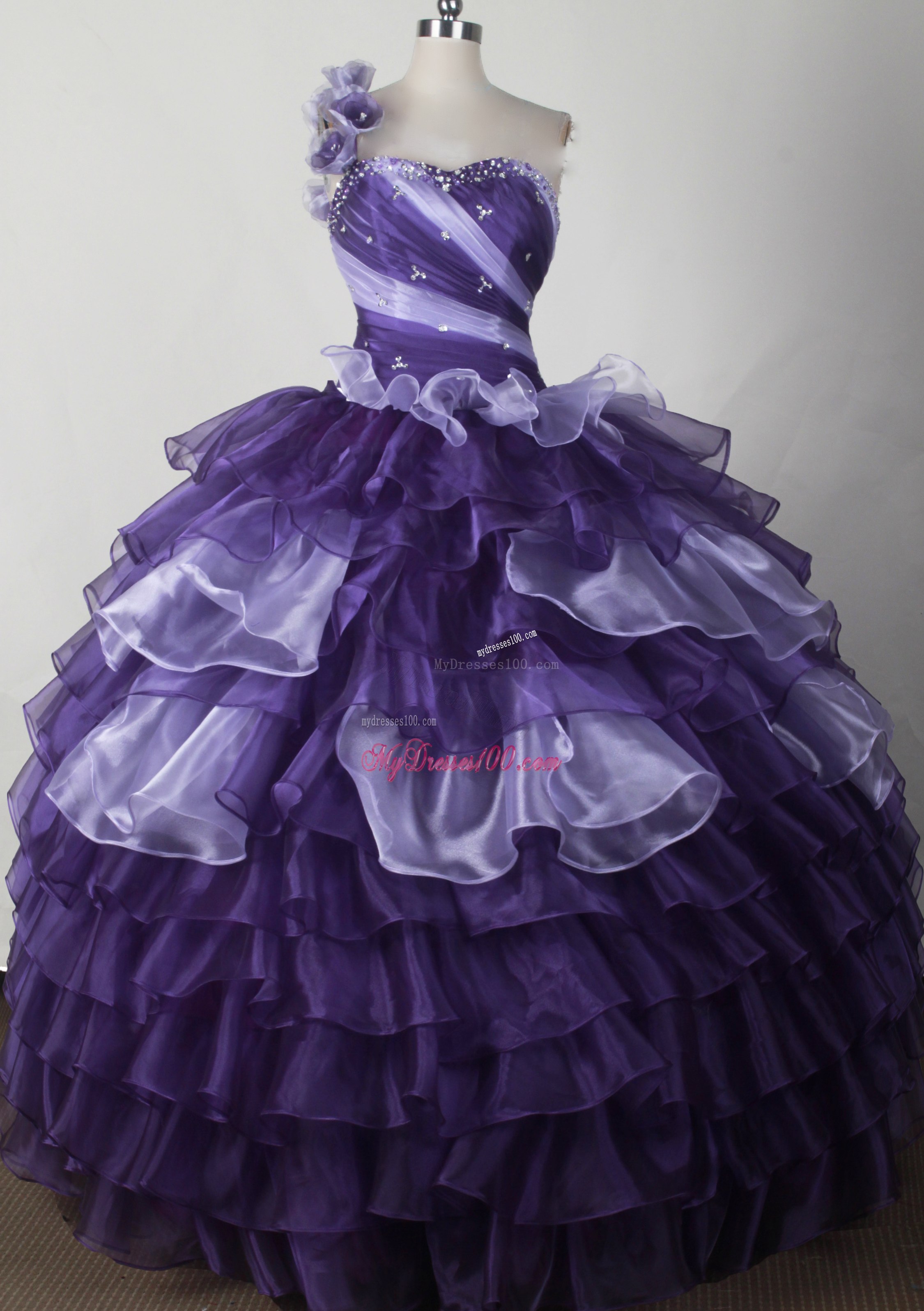 Flowery Single Shoulder Dresses 15 in Purple and Lilac