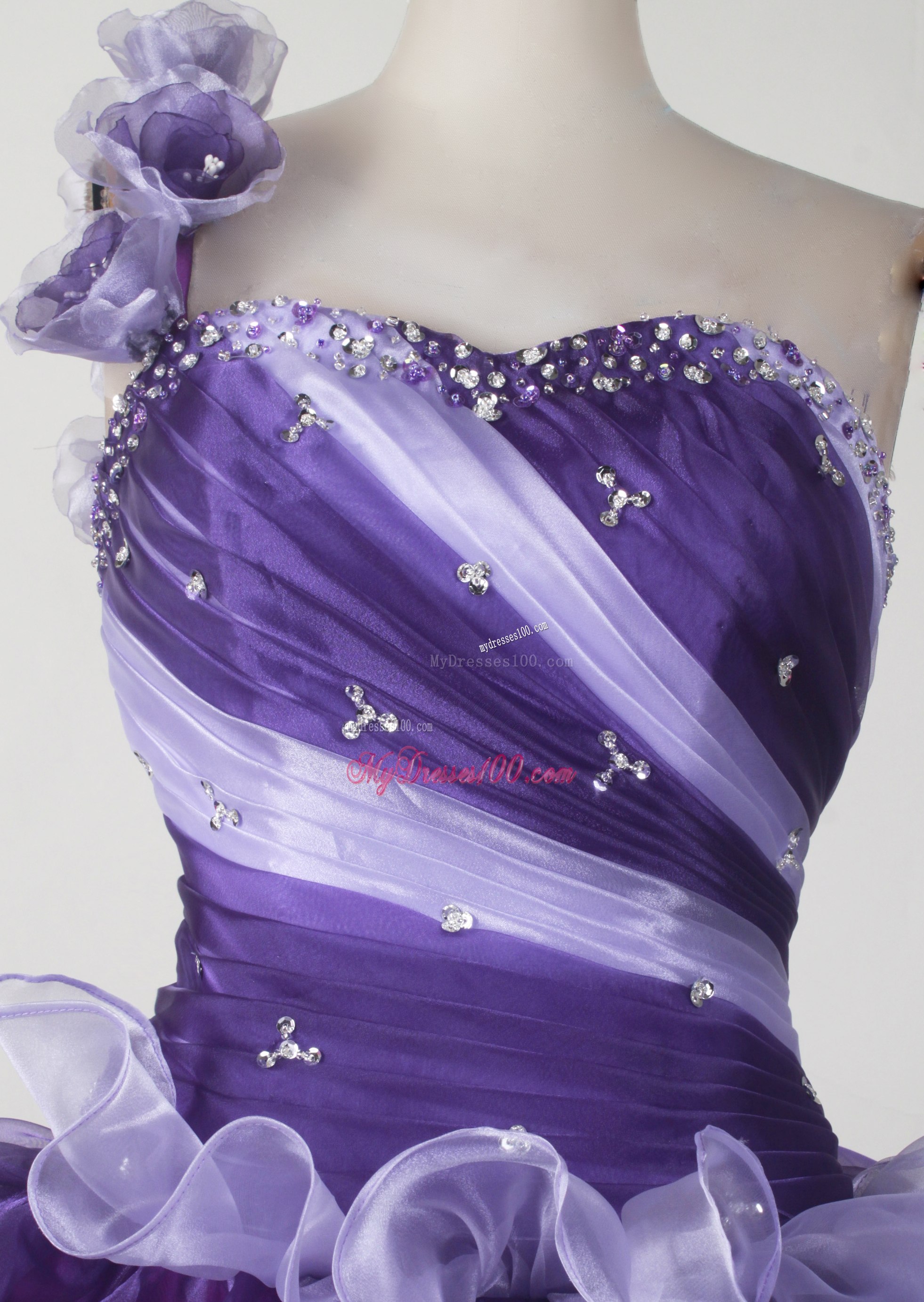 Flowery Single Shoulder Dresses 15 in Purple and Lilac
