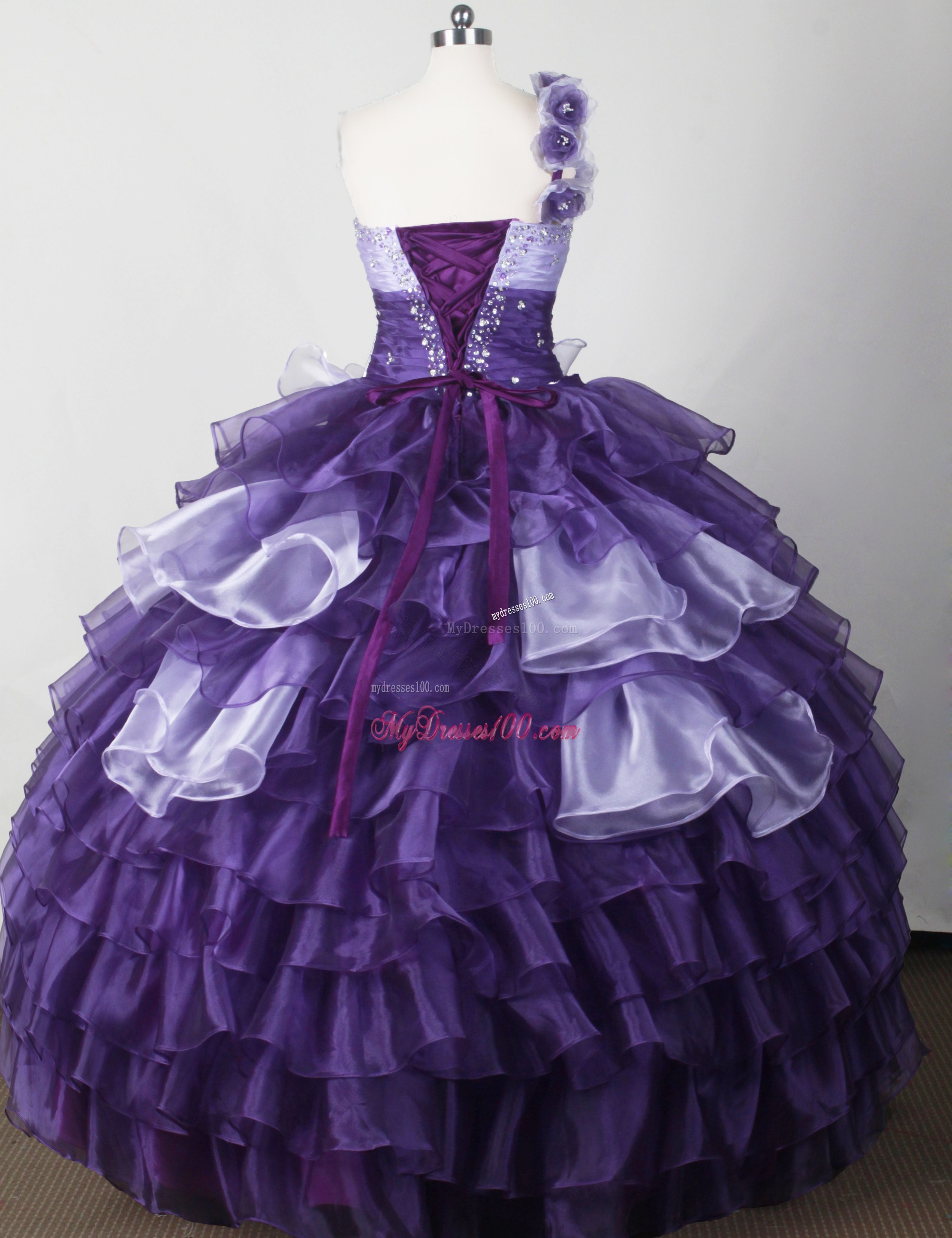 Flowery Single Shoulder Dresses 15 in Purple and Lilac