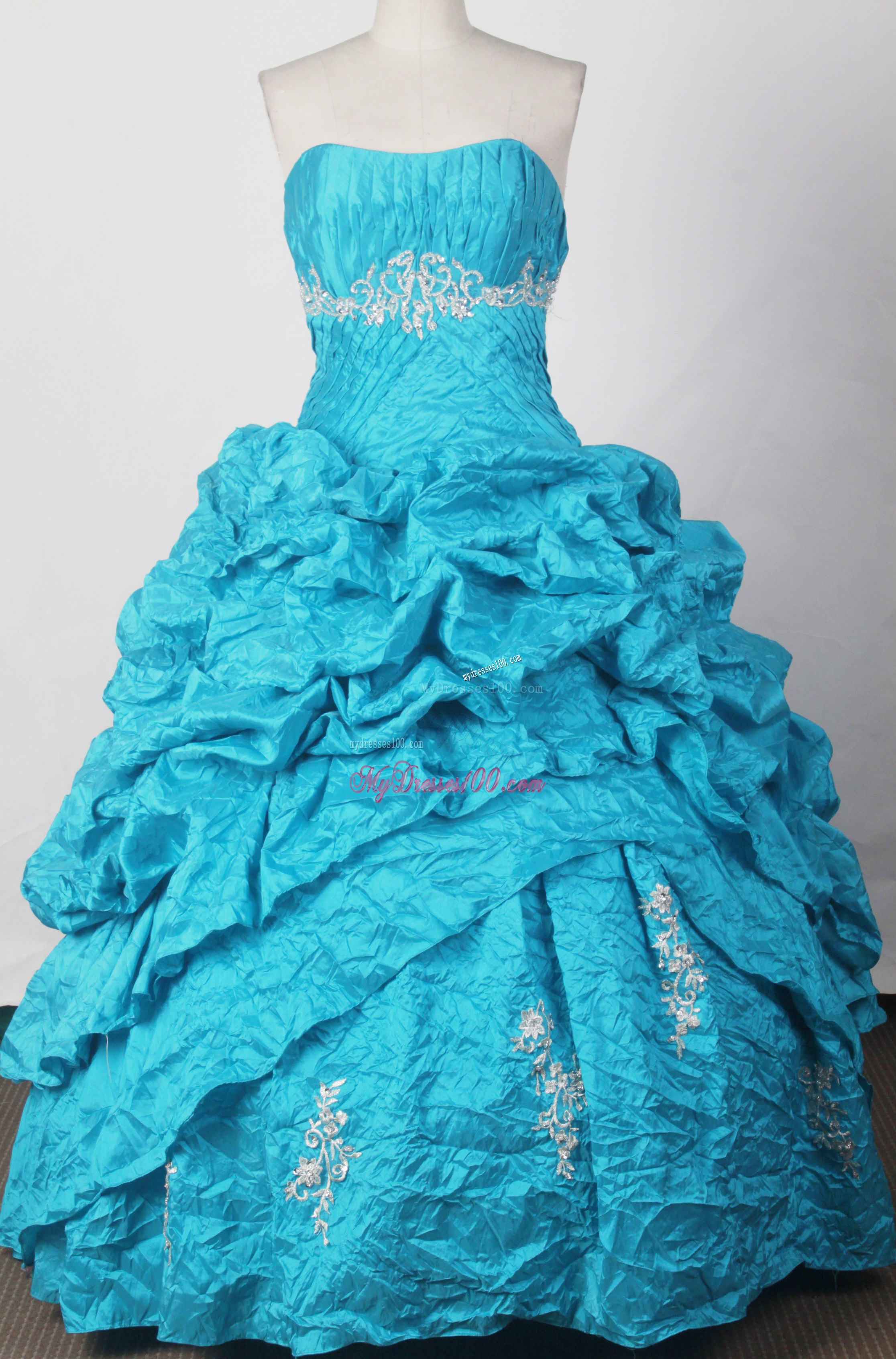 Ruches and Pick-ups Accent Quinceanera Dress in Turquoise