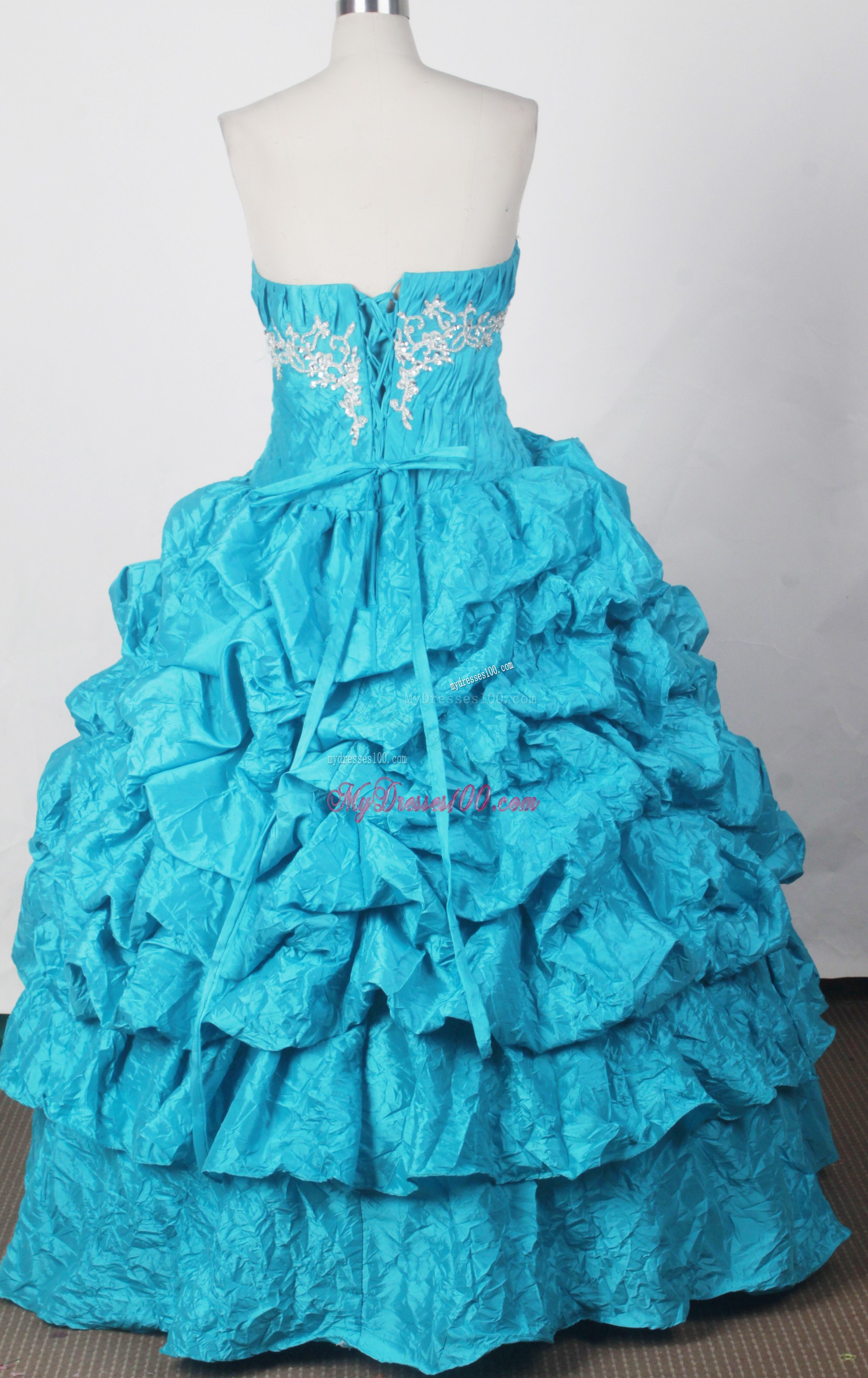 Ruches and Pick-ups Accent Quinceanera Dress in Turquoise