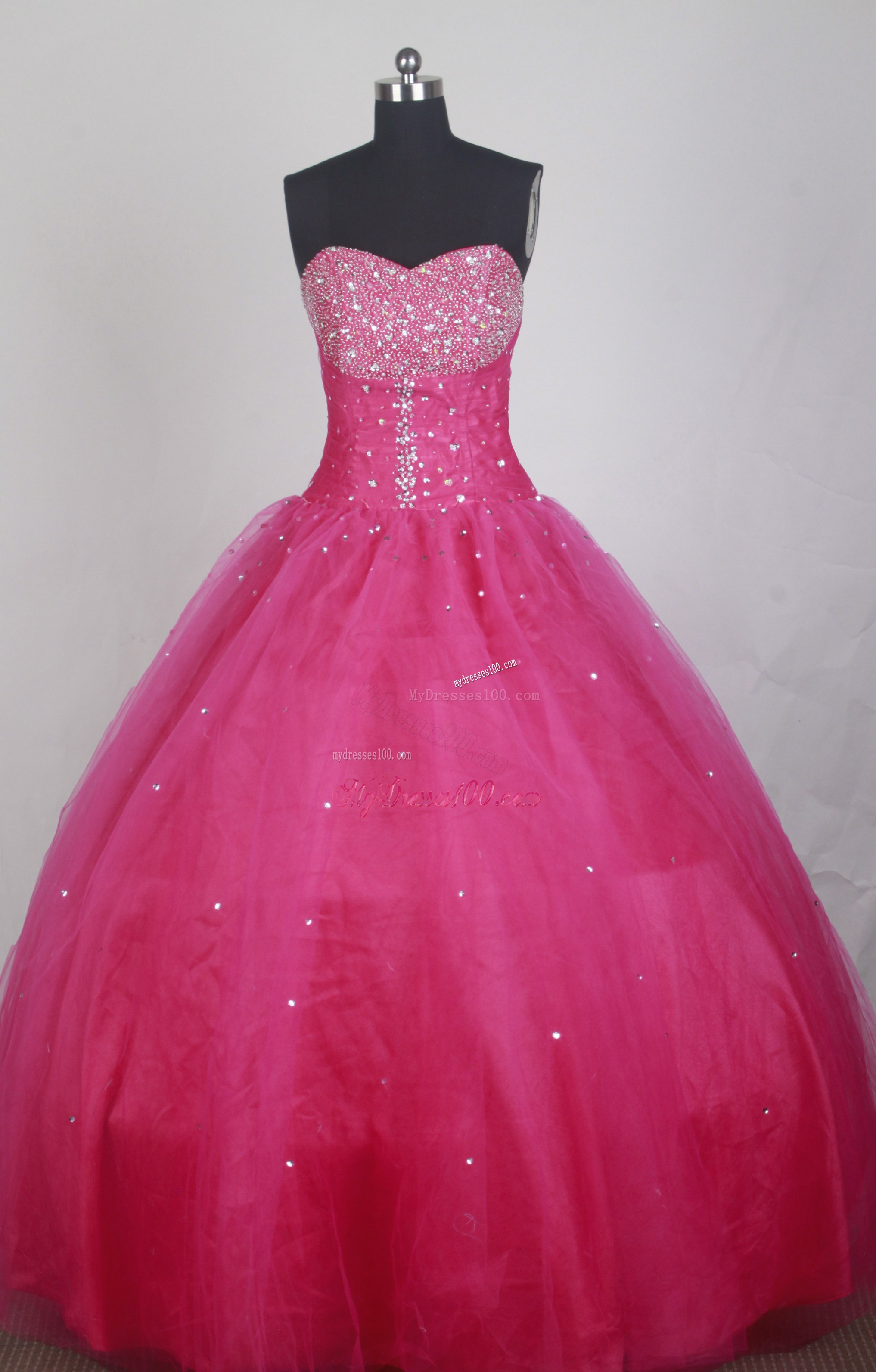 Trendy Beading Decorate Quinceanera Dress in Hot Pink Tulle