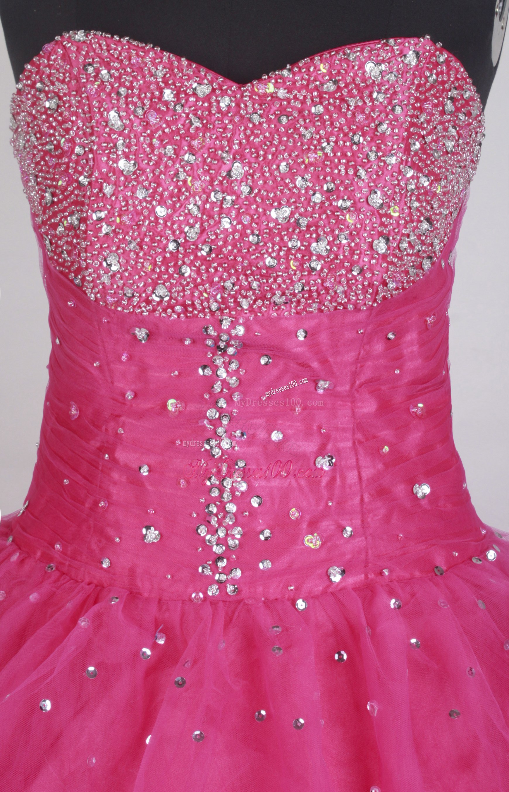 Trendy Beading Decorate Quinceanera Dress in Hot Pink Tulle
