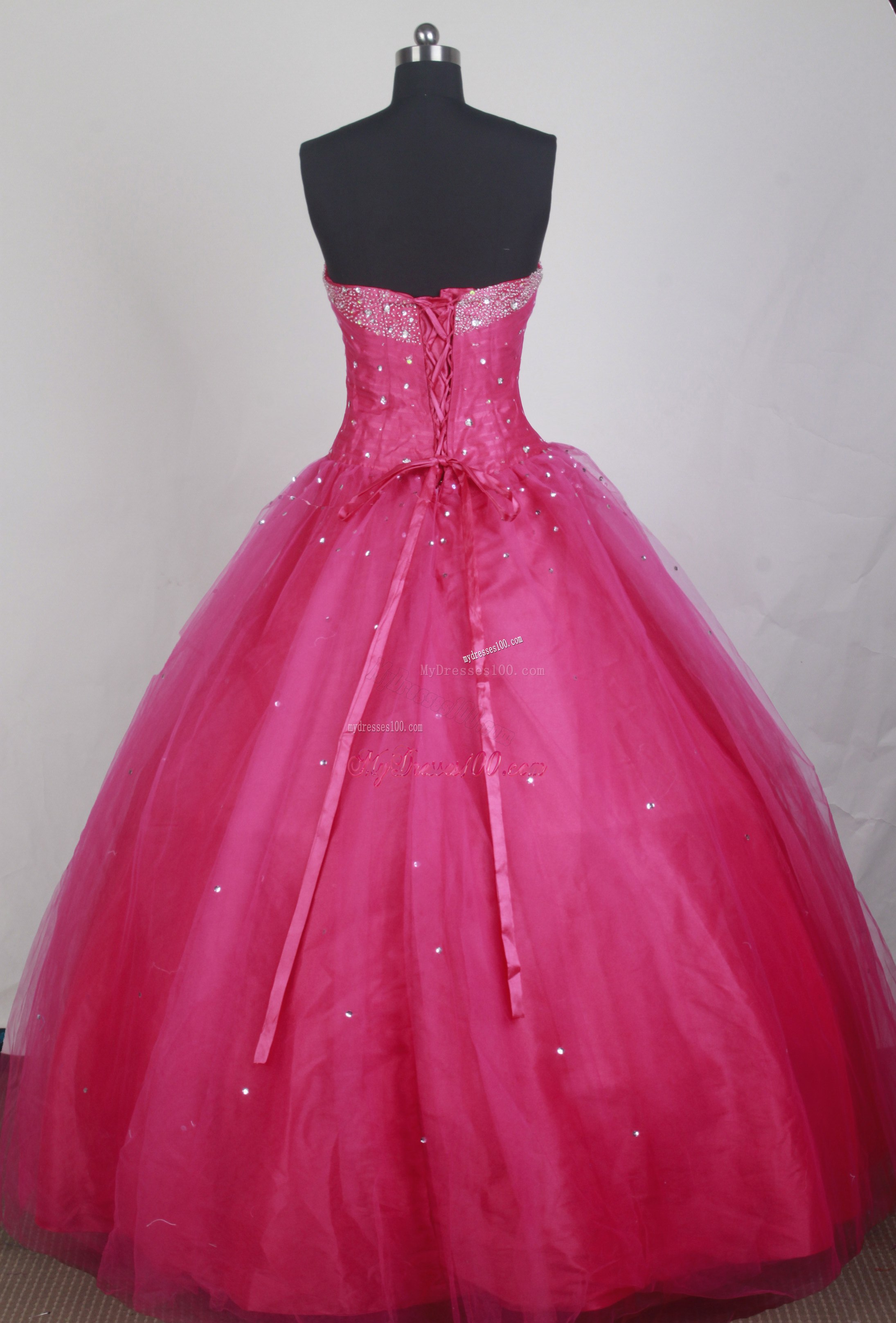 Trendy Beading Decorate Quinceanera Dress in Hot Pink Tulle