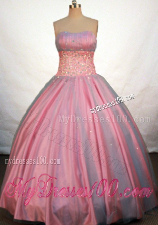 Beaded Pink Strapless Quinceanera Dresses Floor Length Ball Gown