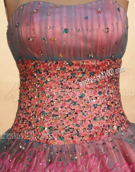 Beaded Pink Strapless Quinceanera Dresses Floor Length Ball Gown
