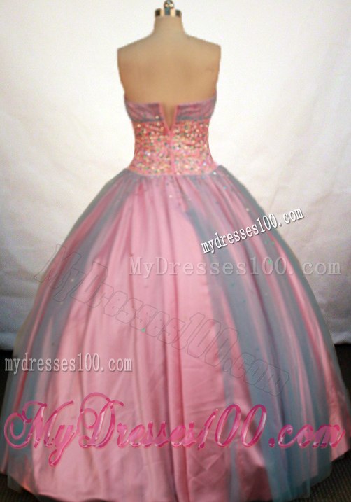 Beaded Pink Strapless Quinceanera Dresses Floor Length Ball Gown