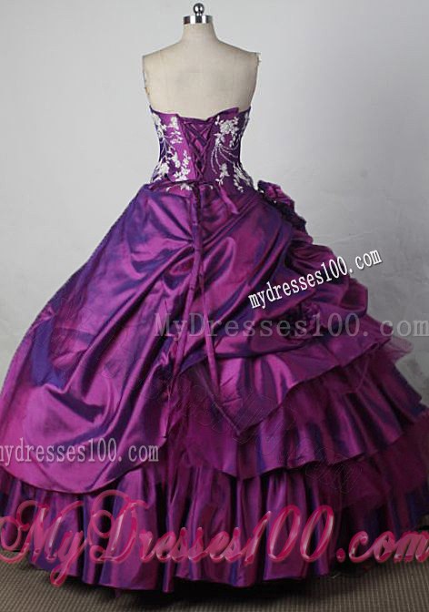 Pick-ups Layers Appliques Lace-up Back Sweet 16 Birthday Pary Dress in Purple