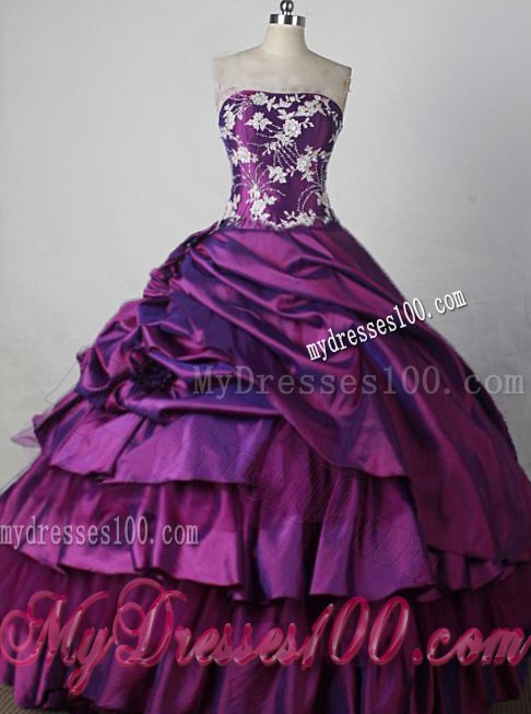 Pick-ups Layers Appliques Lace-up Back Sweet 16 Birthday Pary Dress in Purple