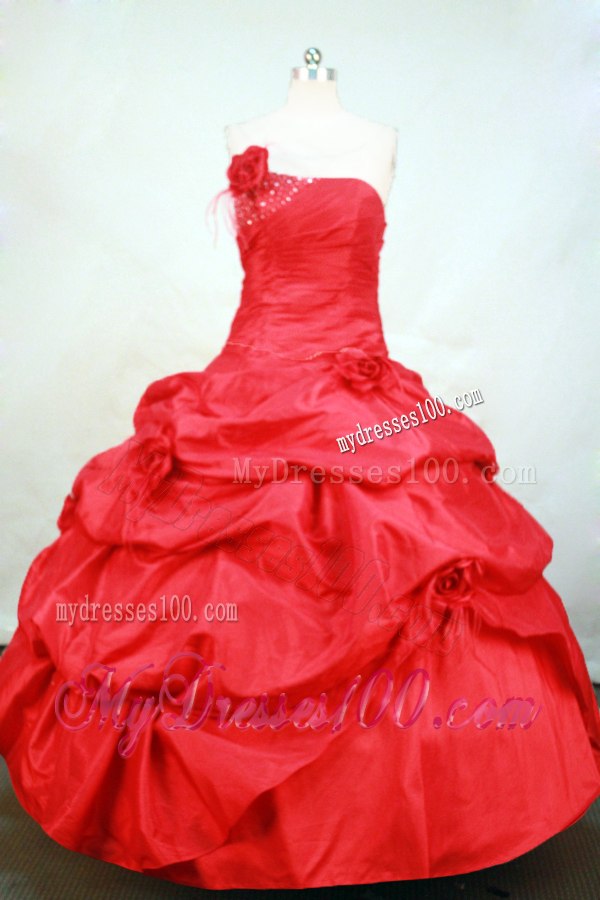 Strapless Handmade Flower Pick-ups Red Quinceanera Dresses in Fashion