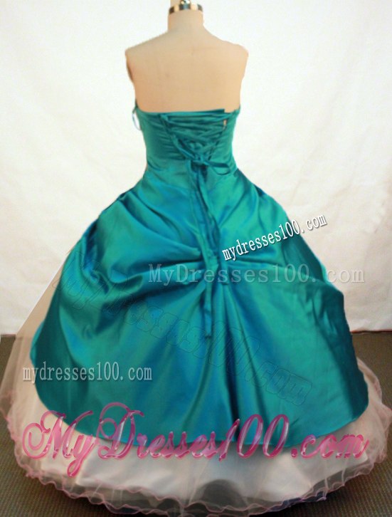 Two-toned Beaded Handmade Flower Sweet 15 Dresses Teal and White