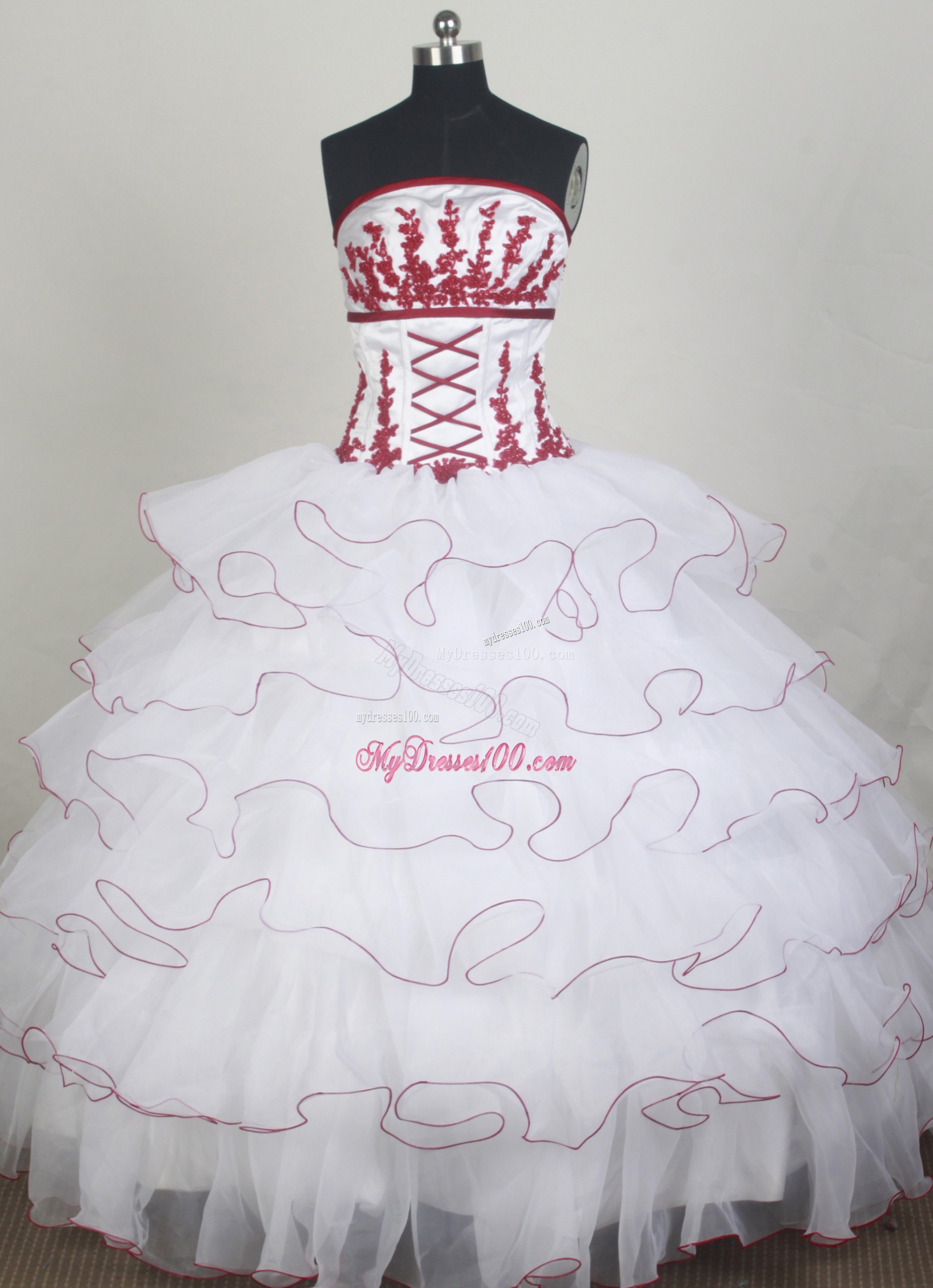 Fairy White Layered Dresses 16 with Red Appliques and Frills