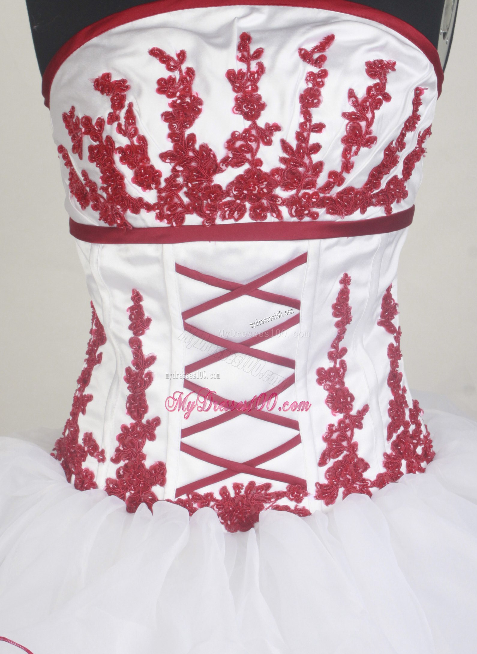 Fairy White Layered Dresses 16 with Red Appliques and Frills