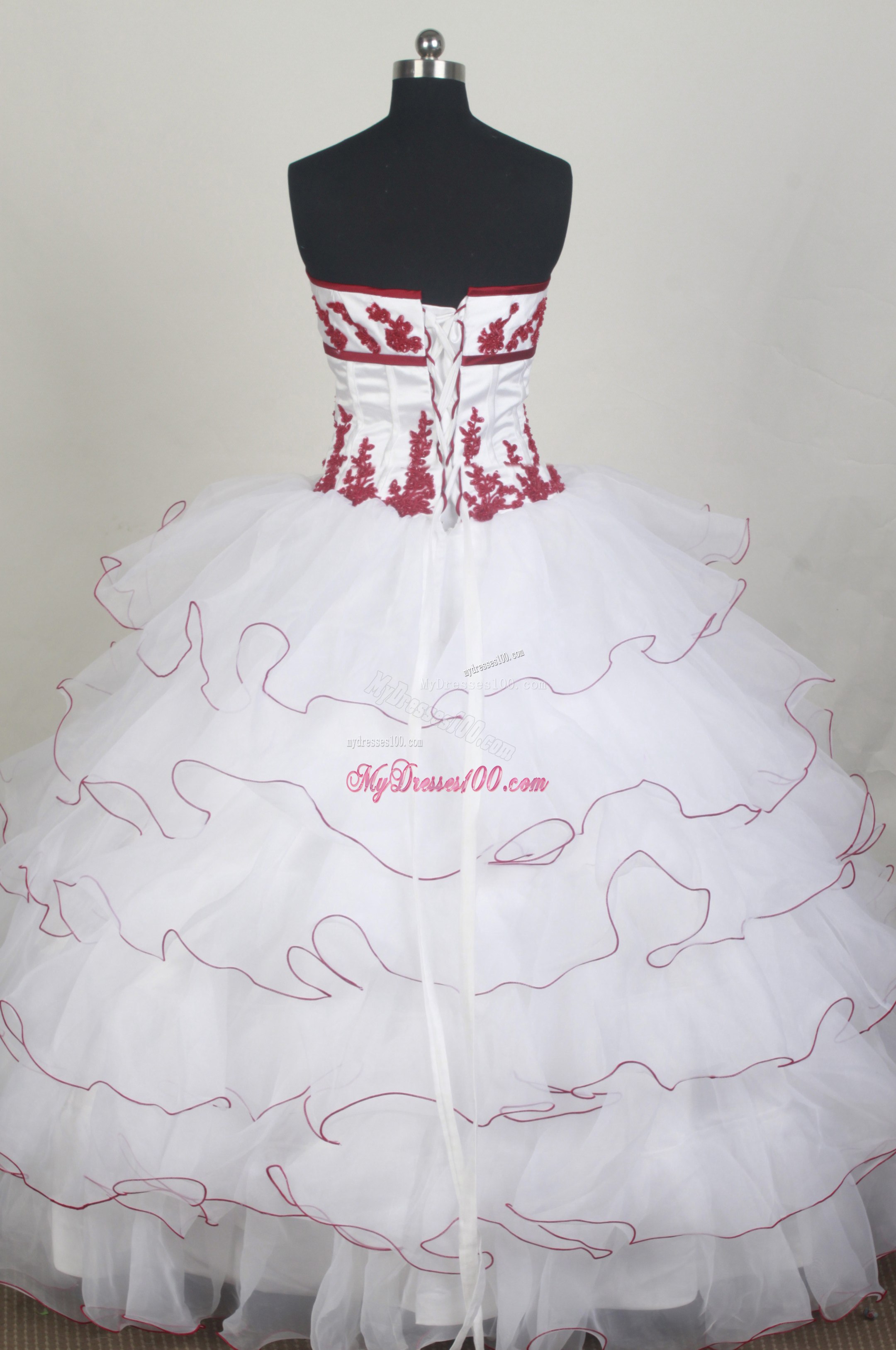 Fairy White Layered Dresses 16 with Red Appliques and Frills